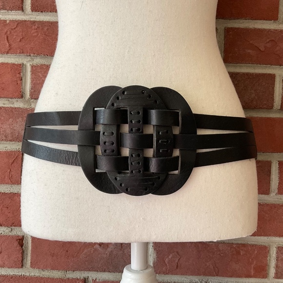 Black Leather Wide Adjustable Boho Rare Belt Size L main image 9